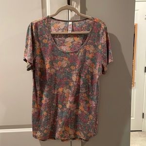 LulaRoe Classic T in Grey with Floral Design